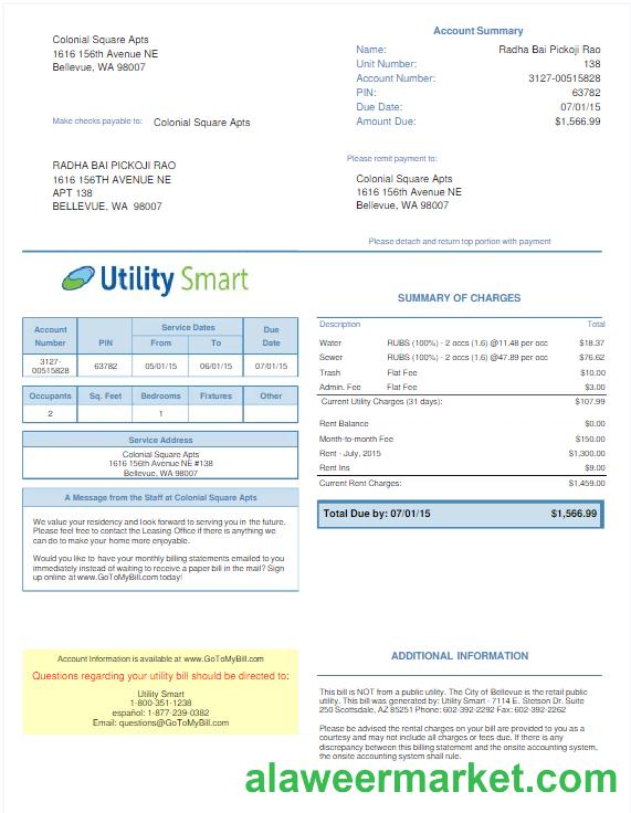 UNITED KINGDOM UTILITY SMART utility bill Word and PDF template